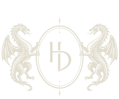 Handan Darici crest: two dragons flanking the HD monogram